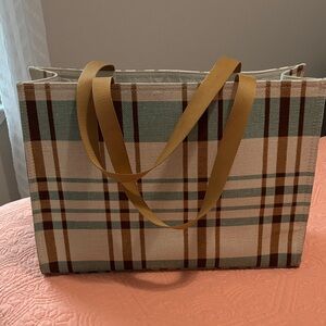 Spartina 449 Plaid Tote Bag with Khaki Straps